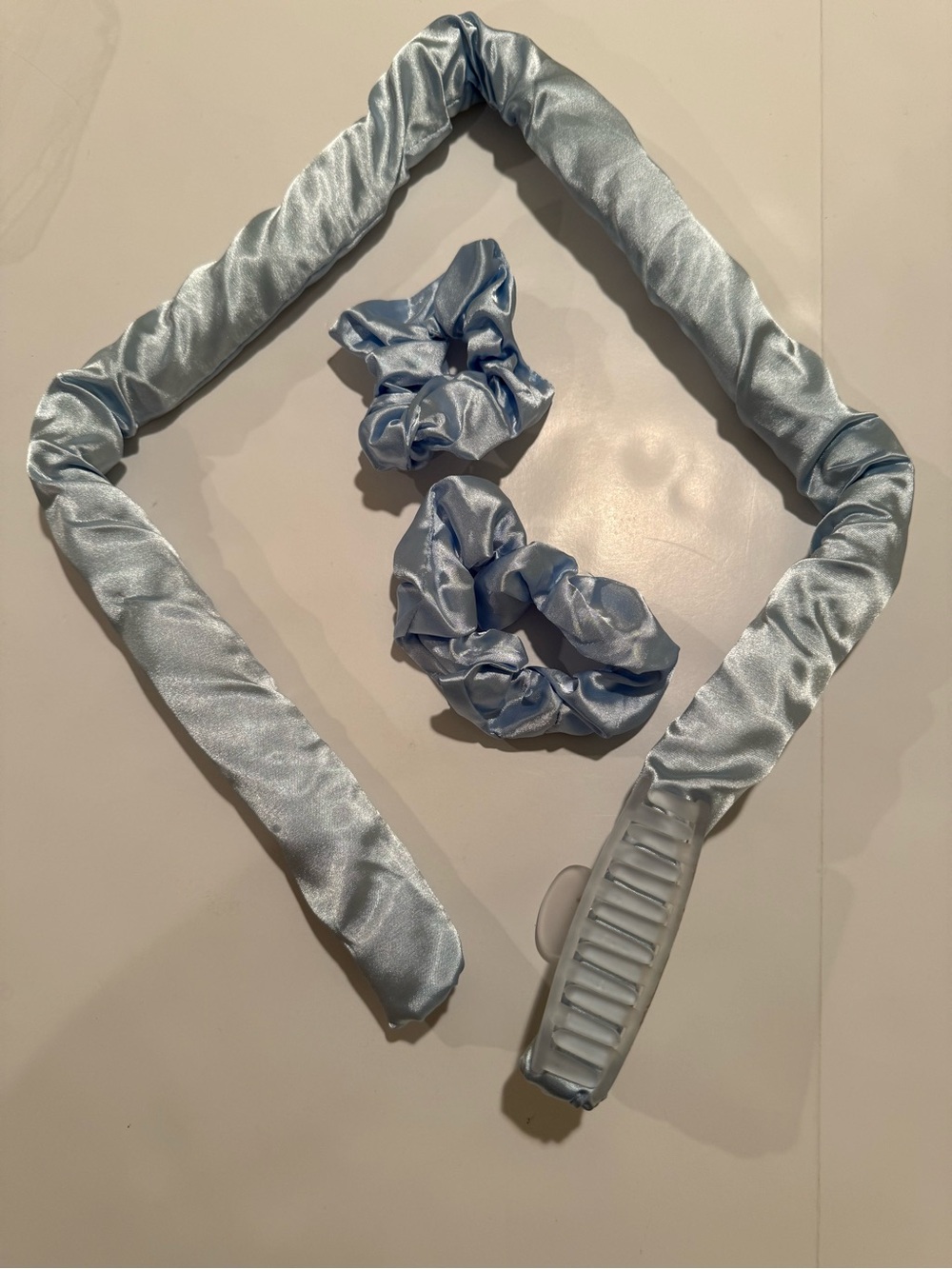 Satin Light Blue Hair Styling Headband with Matching Scrunchies and claw clip